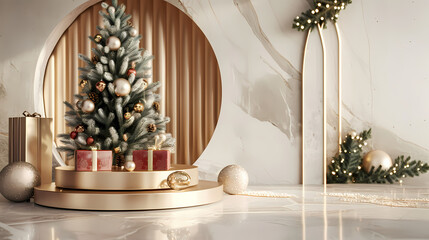 Wall Mural - Luxury Merry Christmas product display podium decoration 3d render	