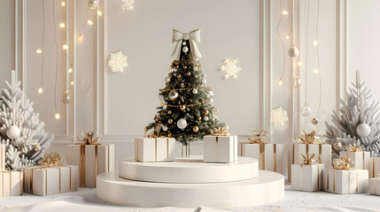Wall Mural - Luxury Merry Christmas product display podium decoration 3d render	
