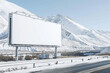 © Nasreen - Ultra HD mockup of a large billboard in a snowy mountain setting, blank with a light border for impactful winter ads.