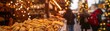 © GoodRNG - A highangle shot of a festive Polish market stall selling pierogi, with traditional decorations and festive lighting creating a warm atmosphere