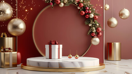 Wall Mural - Luxury Merry Christmas product display podium decoration 3d render 8k quality