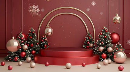 Wall Mural - Luxury Merry Christmas product display podium decoration 3d render 8k quality