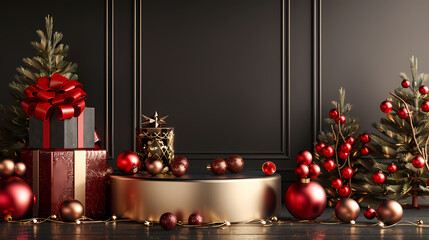 Wall Mural - Luxury Merry Christmas product display podium decoration 3d render 8k quality