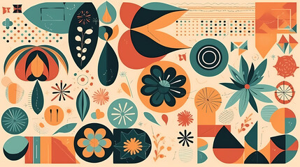 Set of abstract retro geometric shapes vector. Collection of contemporary figure, sparkle, arrow, flower in 70s groovy style