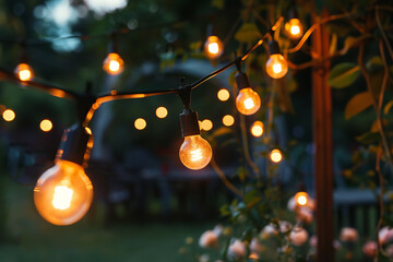 Canvas Print - Warm Glowing String Lights Creating Ambiance at Evening Party  