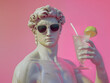 © Anastasia - Greek statue wearing sunglasses, Greek god drinking lemonade. Summer vacation, vacation on the beach, ocean, sea, travel