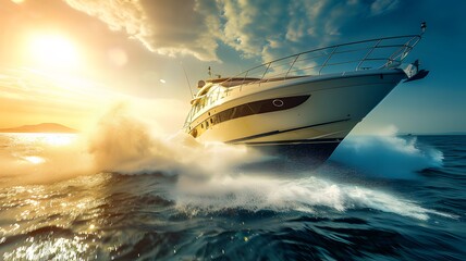 Wall Mural - A luxury motor boat driving on the sea at high speed ai generative