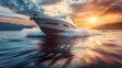 © lemya - A luxury motor boat driving on the sea at high speed ai generative