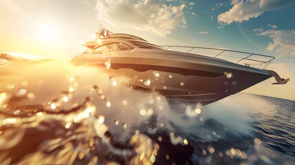 Wall Mural - a luxury motor boat driving on the sea at high speed ai generative