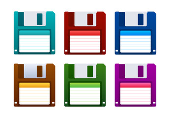 Wall Mural - Floppy disk on white background. HD diskette old data media. Storage medium used for data storage.