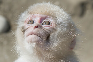 Wall Mural - Closeup of an adorable baby white monkey, cute, curious