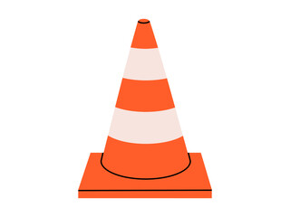 Wall Mural - Hand drawn cute cartoon illustration of traffic cone. Flat vector road warning or caution sign in colored doodle style. Attention striped barrier icon. Stop signal. Settings or fix problem. Isolated.