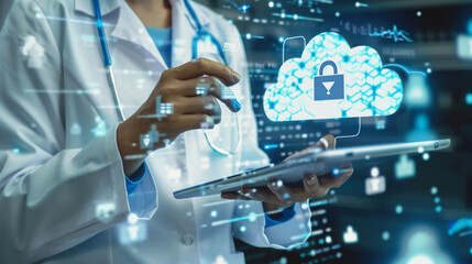 Doctor using computer backup data on Cloud Computer technology and storage online for computer computer backup storage data Internet technology backup online document