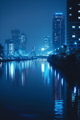 Canvas Print - Artistic City Lights Reflected on River During Tranquil Night Scene  