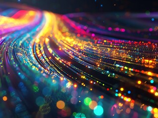 2. Abstract visualization of high-speed internet, colorful data streams flowing through networks, 4K resolution for crisp visuals