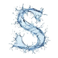 Wall Mural - Latin letter S, texture of water, ice and splashes on white background.