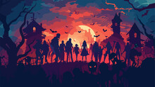 Halloween Celebration Party Flat Poster Vector 