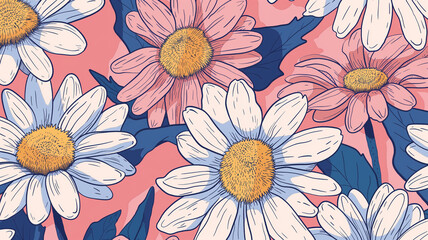 Pop art concept seamless pattern with daisy flower background. 