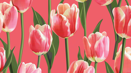 Pop art concept seamless pattern with tulip flower background.