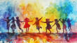 © ChubbyCat - Vibrant watercolor scene of children dancing with joy and freedom.