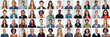 © Barry - Many multiethnic people looking at camera. Collage of diverse work colleagues of different ages, ethnicities, nationalities, cultures. International employees, video call screen, header or banner-