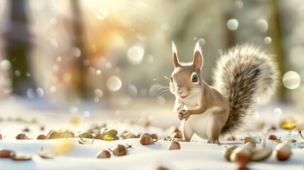 Sticker - Cute squirrel collecting nuts
