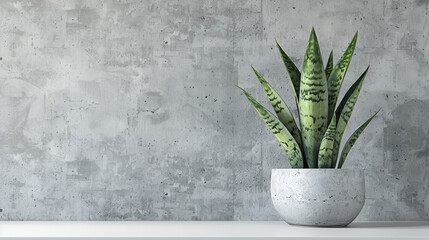 Wall Mural - Sansevieria plant in pot on white table ,Home plant succulent aloe on a table Marble background Close up Top view ,Beautiful green flowerpot in front of brick pattern wallpaper in the modern office 