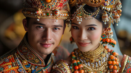 Wall Mural - traditional Indian wedding, beautiful bride and groom, blurred background