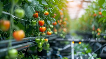 Robot harvesting cucumbers with automated conveyor belts, advanced technology in vegetable farming