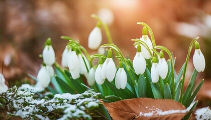 Wall Mural - first beautiful snowdrops in spring