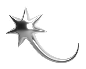 Wall Mural - 3d y2k chrome star with a curved tail, resembling a comet or meteor, shiny liquid metal glossy silve