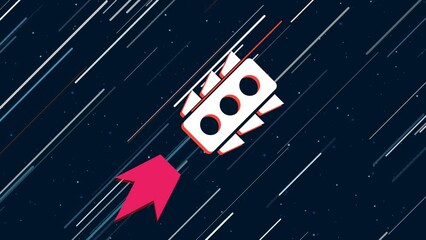 Wall Mural - Traffic lights symbol flies through the universe on a jet propulsion. The symbol in the center is shaking due to high speed. Seamless looped 4k animation on dark blue background with stars