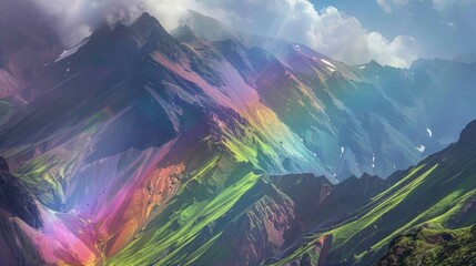 Wall Mural - Rainbow formed naturally in the mountains