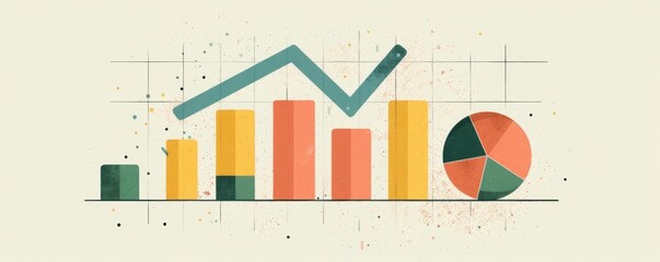 Illustration of a bar graph and pie chart with upward trending lines