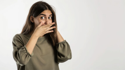 Wall Mural - woman with surprised face on white background
