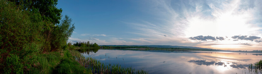 Wall Mural - Panorama lake view in sunrise time /Sunrise at the lake