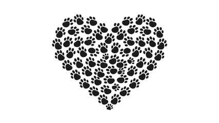 a collection of black paw prints forms the shape of a heart