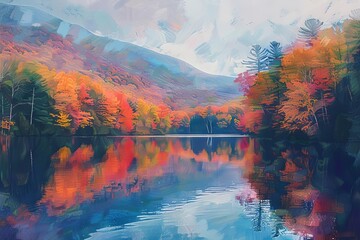 Canvas Print - serene lake amidst vibrant fall foliage in white mountains generative ai landscape