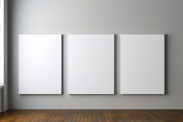 Wall Mural - Three blank canvases hanging on wall in room.