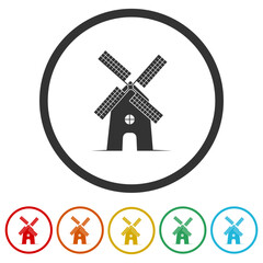 Sticker - Windmill logo design. Set icons in color circle buttons