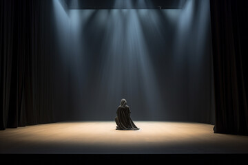 Wall Mural - A lone sculpture adorning an empty exhibition stage, emanating artistic allure in its solitude.