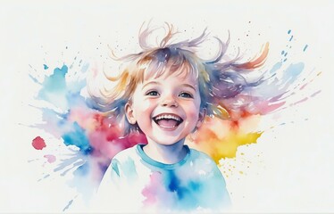 Wall Mural - abstract watercolor of a happy child on a white background