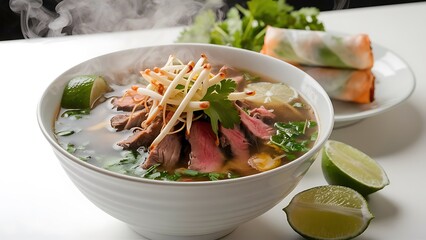 A mouth-watering food photography of a traditional Vietnamese Pho dish