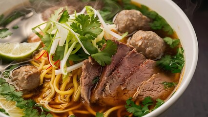 A mouth-watering food photography of a traditional Vietnamese Pho dish