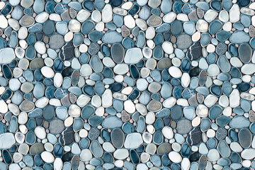 Seamless pebble pattern with blue and white stones, ideal for bathroom tiles and flooring