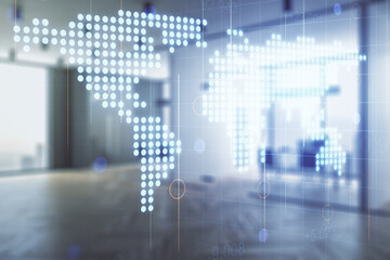 Wall Mural - abstract creative world map interface on a modern furnished office background, international trading
