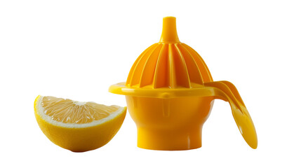 A juicer next to a slice of lemon, ready for fresh juice extraction