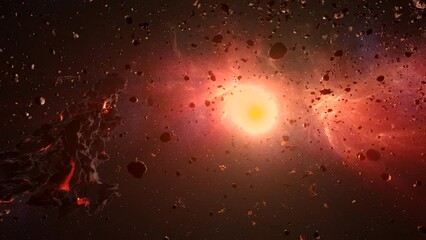 Wall Mural - asteroid rocks flying in deep space close to the sun 3d rendering of deep space with asteroids conce
