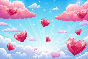 Wall Mural - A sky full of pink hearts flying in the air