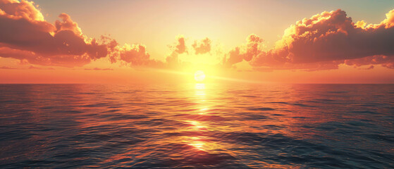 A beautiful sunset over the ocean with the sun shining on the water